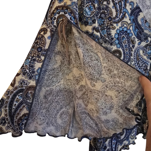 Zoey Beth Y2K Bohemian Paisley V-Neck Blouse Flared Sleeve Medium - Picture 7 of 12